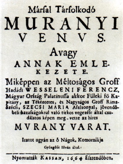 Marssal társalkodó murányi Venus első kiadásának címlapja